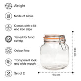 Anko 1L Clear Glass Jar for Kitchen Storage | Set of 2 | Airtight Container Set for Kitchen with Buckle Lid | Leak-proof Kitchen Storage Container Set for Flour, Cereal & Pulses